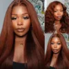 sunberreddishbrownwig_1 50% OFF Sunber Kinky Straight Reddish Brown Lace Front Wig Dark Auburn Copper Color Human Hair Wigs - 24 / 13*4 Lace Frontal