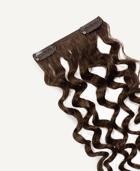 curly (3A curls) clip-in extensions #6 light brown. - 20" / Regular / Extra Volume
