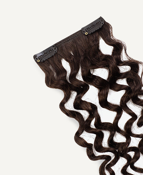 textures-curly-close-mediumb curly (3A curls) clip-in extensions #4 medium brown. - 24" / Invisible / Extra Volume