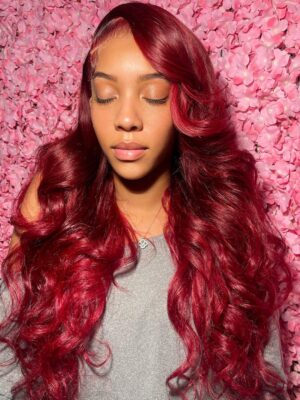 tolustouch_321336054_1149070512450102_4109953386793804252_n Pre-Cut Lace Wear Go Glueless Wig Burgundy Pure Color Body Wave Breathable - 5x5 Lace / 150% Density / 24 inch