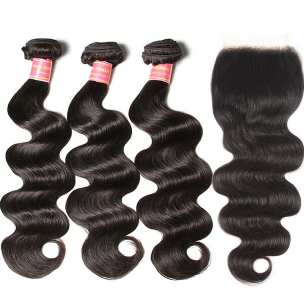 transparent_5-5_closure Sunber Hair Body Wave Transparent 5*5 Closure With Virgin Hair Weave 3 Bundles - 8 8 8+10 / Free Part