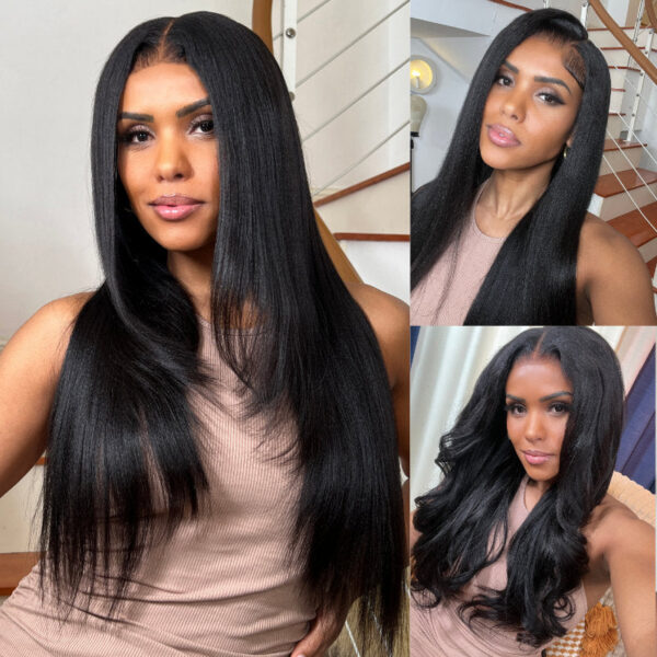 yaki_straight_lace_wig Sunber Yaki Straight Glueless Pre-cut 7x5 Bye Bye Knots Lace Closure Wig With Bleach Knots - 20 / 7*5 Bye Bye Knots-180%
