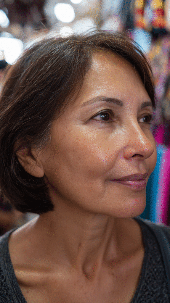 Chin-length bob framing the face with precision-cut edges and subtle volume.