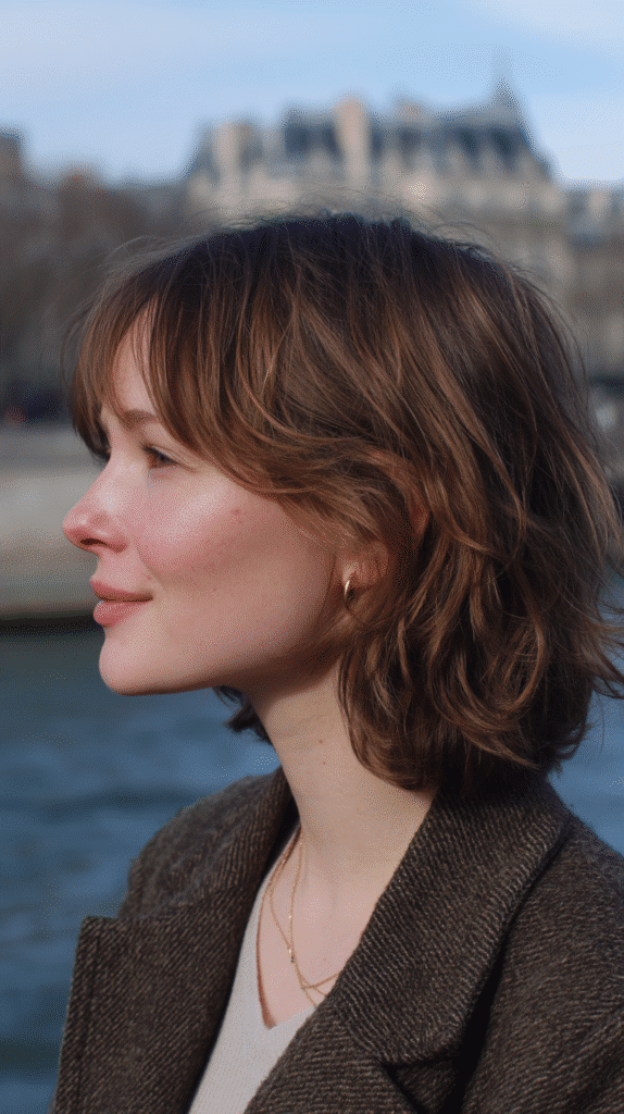 Timeless French shag haircut featuring soft, effortless layers and that signature undone, Parisian charm.