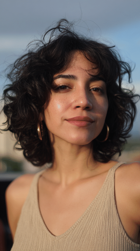 Short shag haircut featuring subtle waves and layered texture for a natural, graceful movement.


