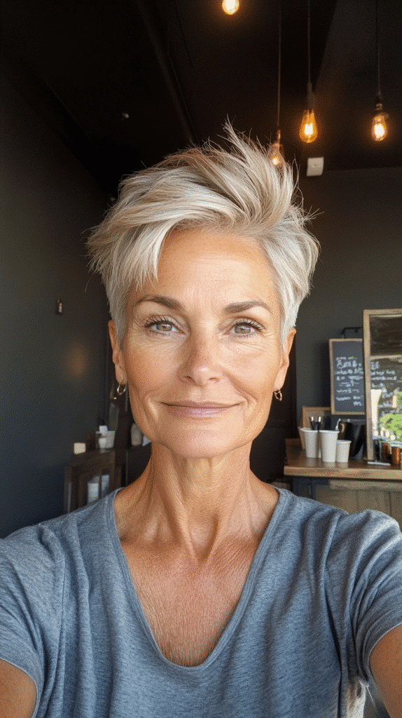  Pixie cut with undercut sides and a layered top for stylish contrast and ease.