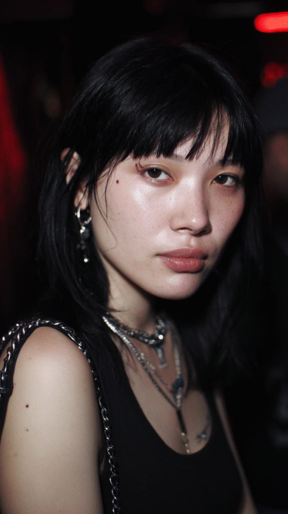 Edgy punk-inspired shag haircut featuring micro bangs and razor-sharp layers for a rebellious vibe.
