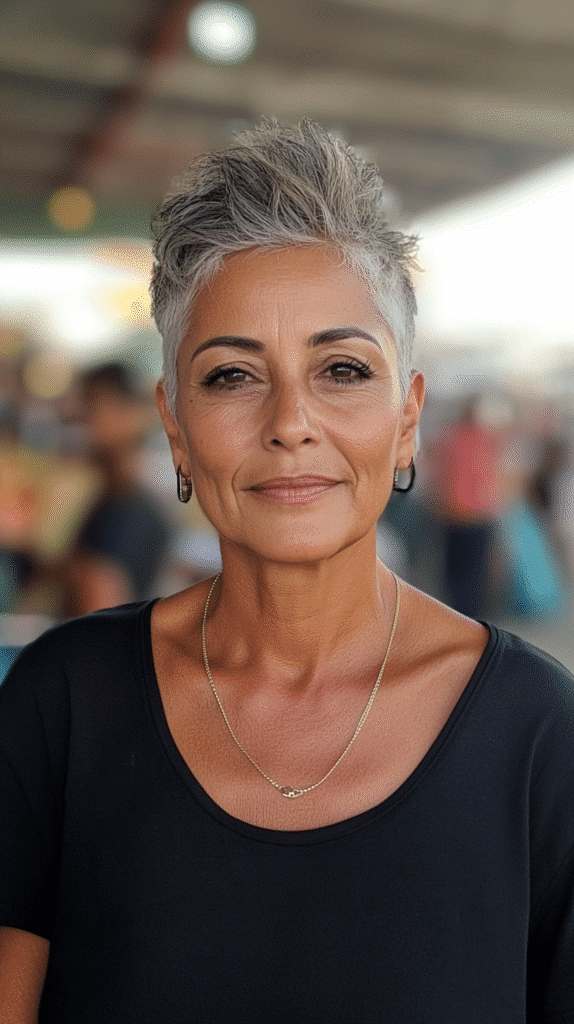 Short mohawk hairstyle with a defined central ridge and shaved sides for confident flair.