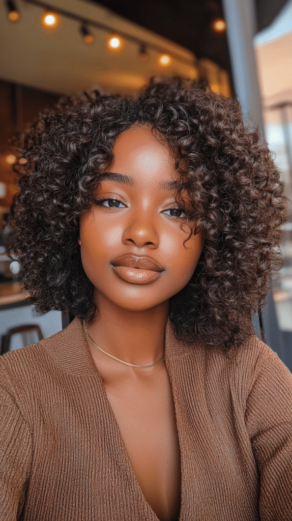 Collarbone-length curls with soft angled layering