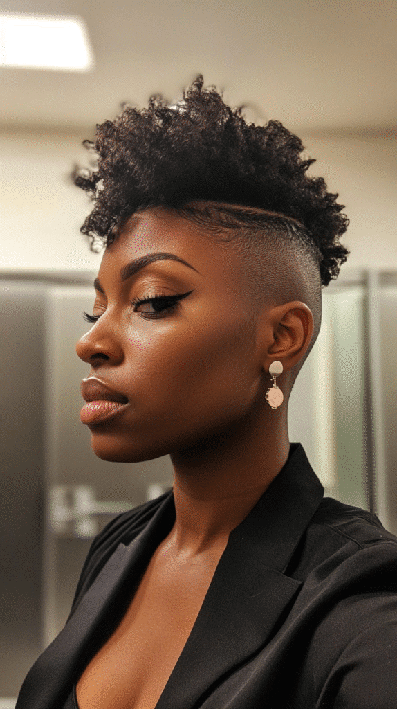 Faux hawk styled with lift and texture on top.
