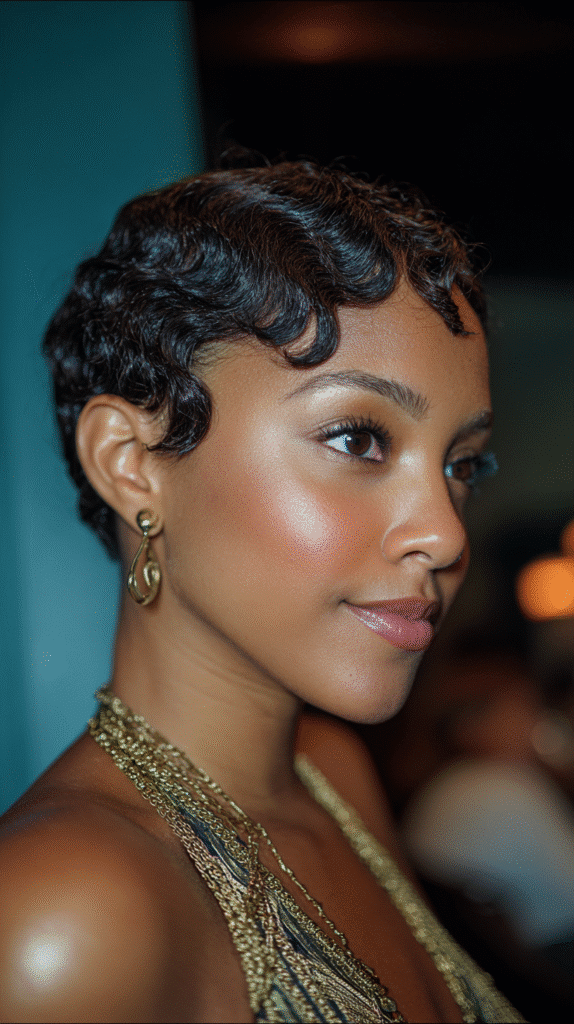 Finger wave pixie with vintage sculpted waves.