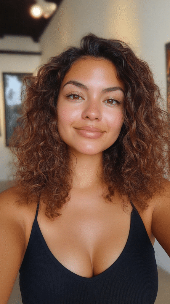 Mid-length curls with a dramatic deep side part
