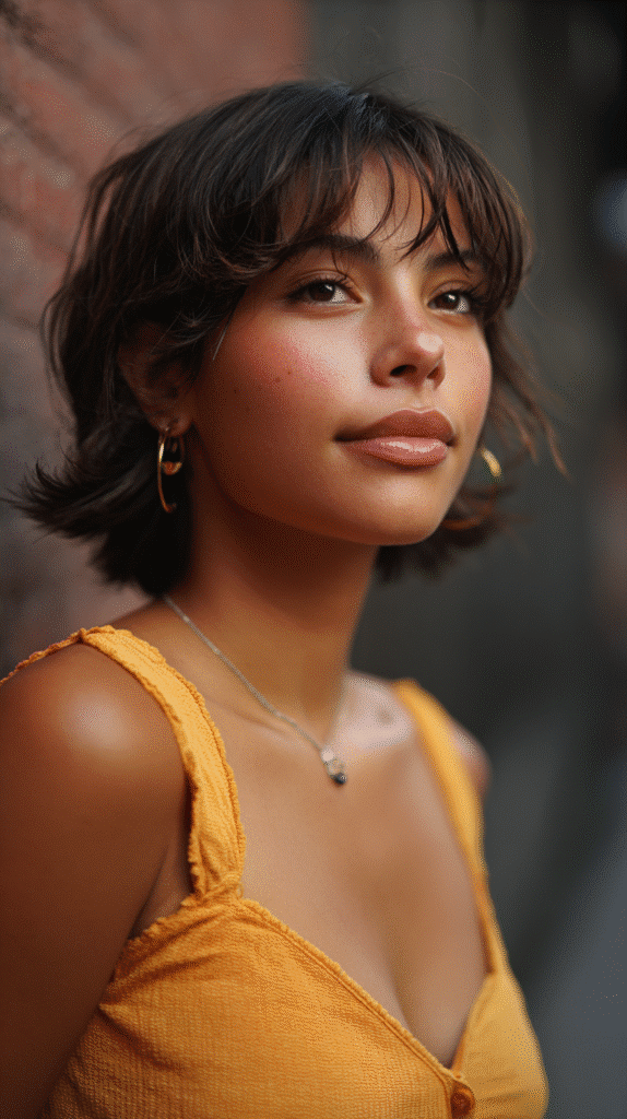 Short mullet with cropped front and wispy back.