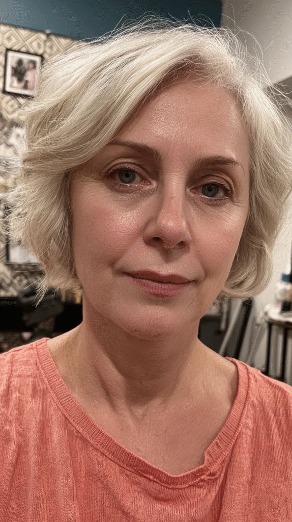 Woman with an asymmetrical bob featuring uneven lengths for a dynamic, edgy style.