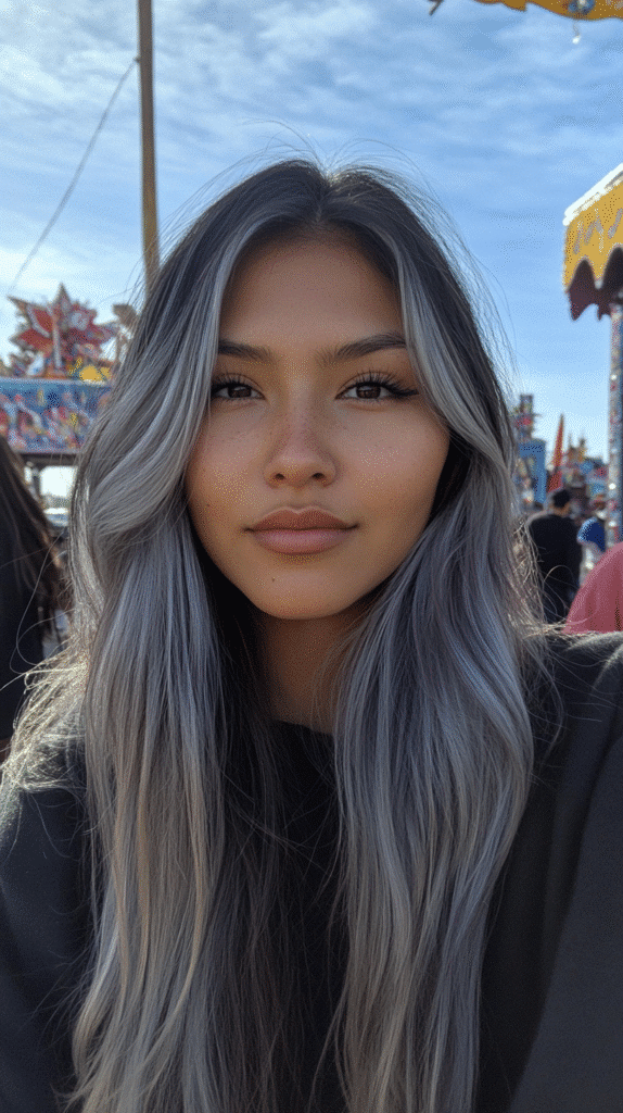Hidden platinum silver peekaboo highlights subtly emerging from beneath dark top layers.