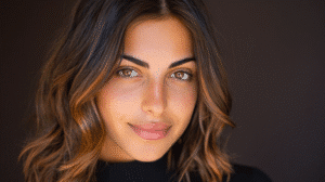dark brown hair with caramel highlights