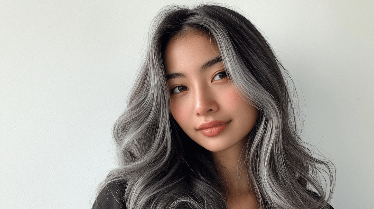 grey highlights on dark hair
