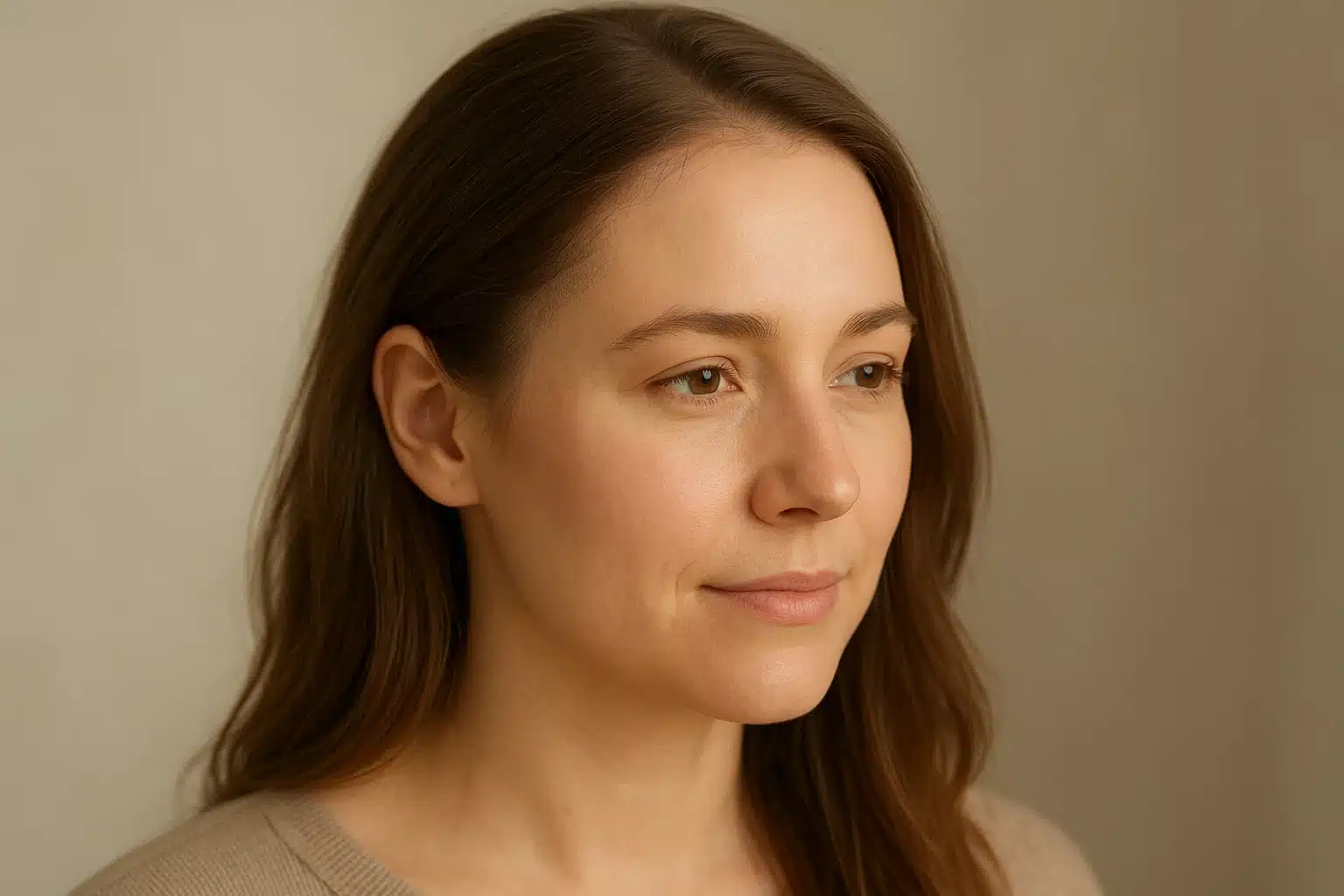 A woman with a human hair lace front wig showing a natural, undetectable hairline against her skin